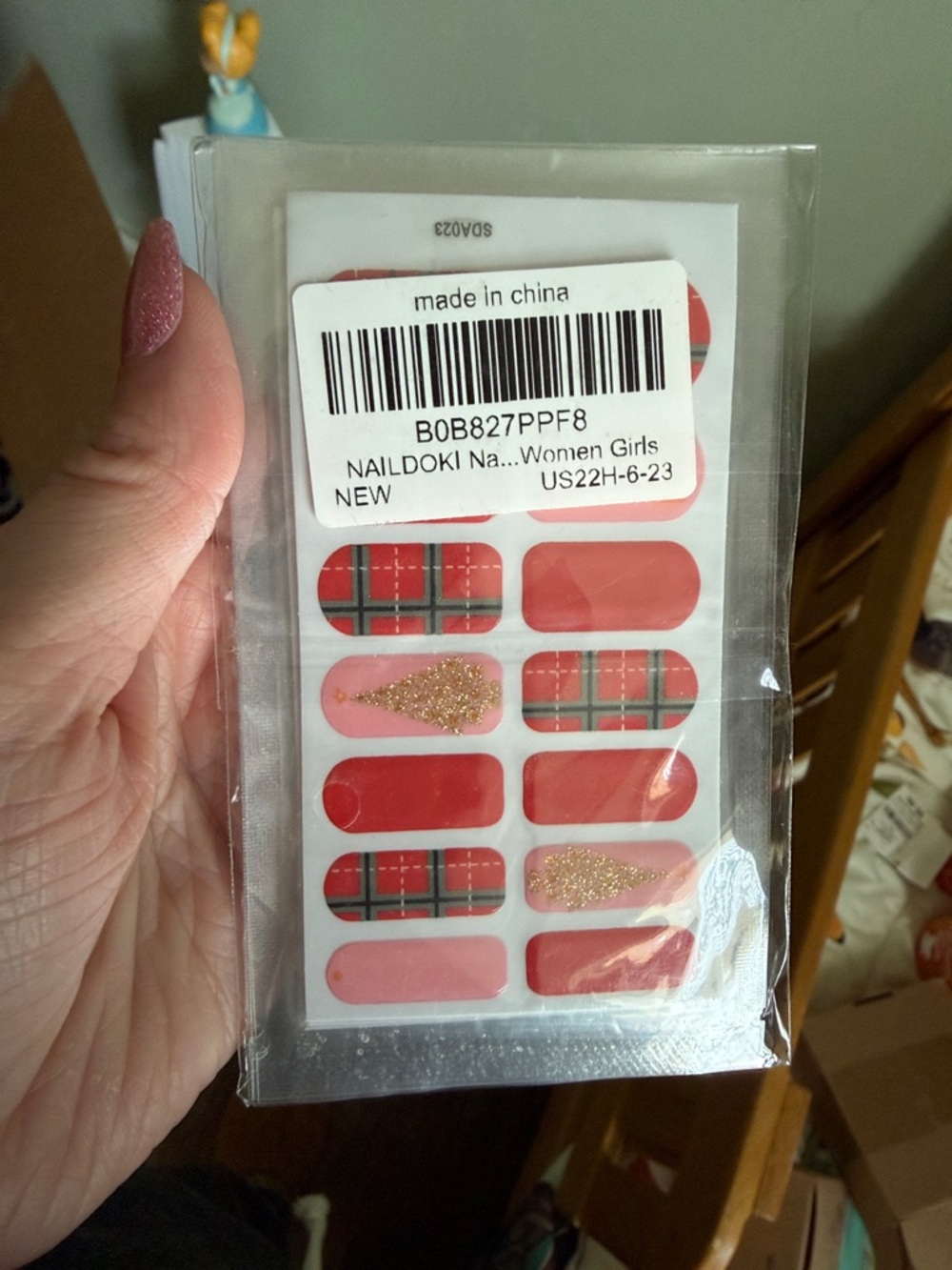 3/$10 Pink & Red Glitter Plaid Nail Wraps - Women